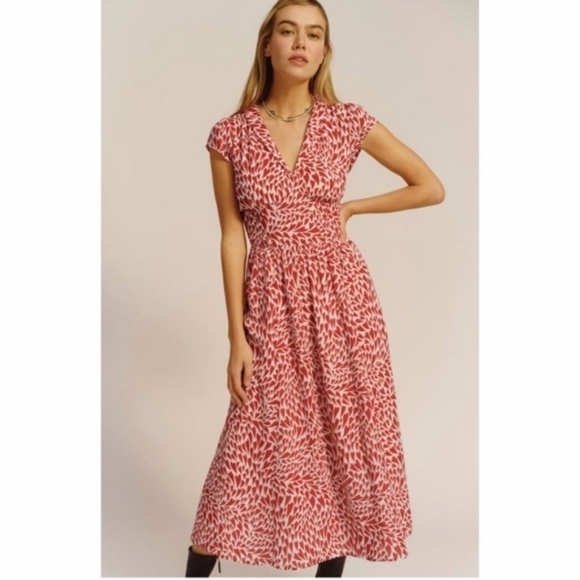 New Reformation Alisa Heart Print Midi Dress NWT Size 0 - Picture 3 of 16